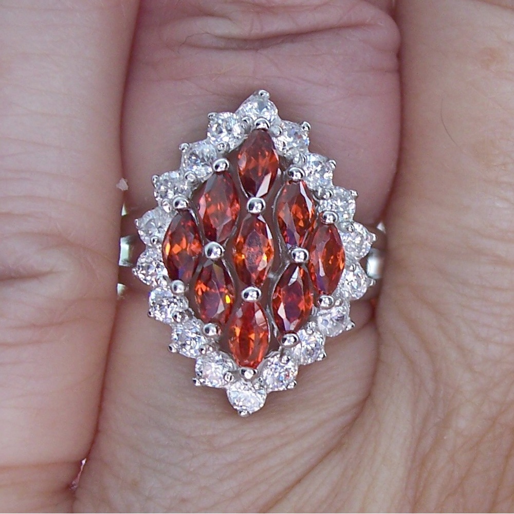 925 STERLING SILVER Simulated Garnet Cubic Zirconia Marquise Ring - Picture 12 of 16